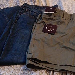 Old navy size 20 diva jeans and midi olive green shorts size 29